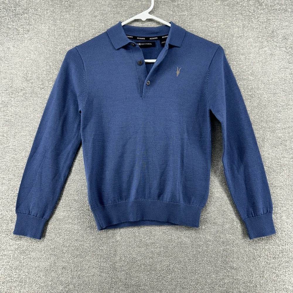 All Saints SM 1/4‎ Button Sweater Boys Size 8-9 Years Blue Merino Blend